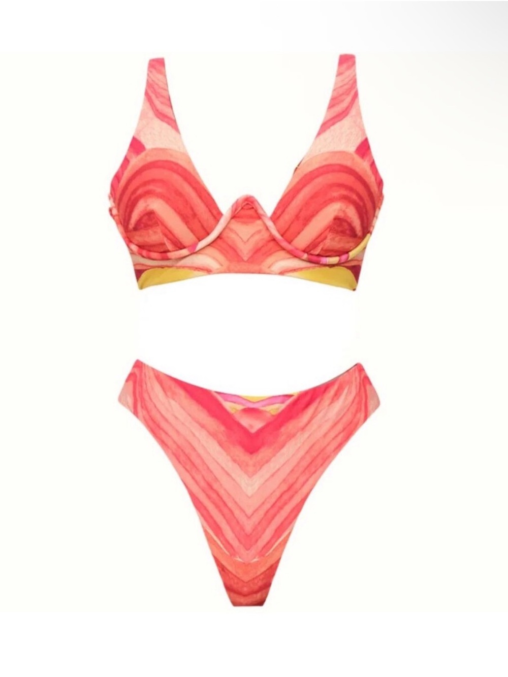 Andrea Iyamah Kasa High Rise High Leg Sunset Coral Yellow Red Bikini Swim Bottom